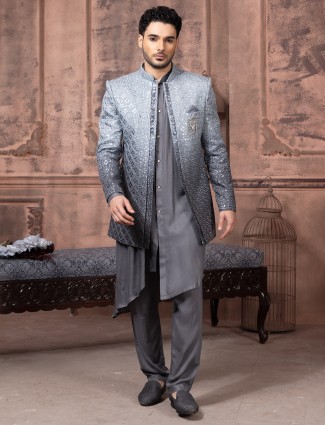 Grey shaded elegant silk indowestern