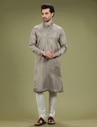 Grey silk plain kurta suit