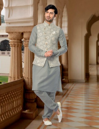 Grey silk wedding waistcoat set