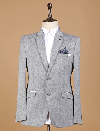 Grey textured blazer in terry rayon