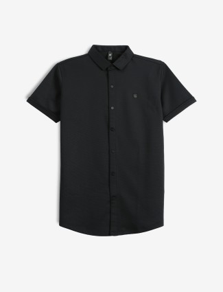 GS78 black plain cotton slim fit shirt