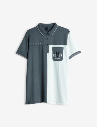 GS78 grey color block half sleeve t shirt