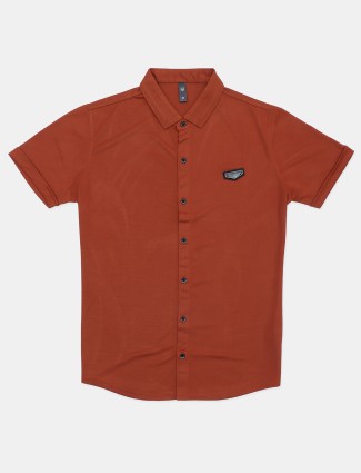 GS78 rust orange solid casual cotton shirt