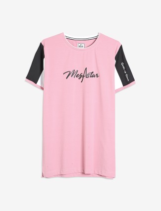 Hats Off baby pink round neck t shirt