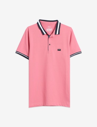 Hats Off cotton plain t shirt in coral pink