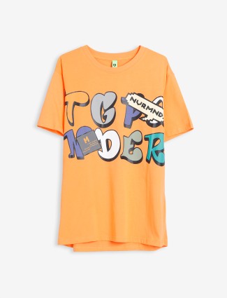 Hibrid orange cotton prrinted t shirt