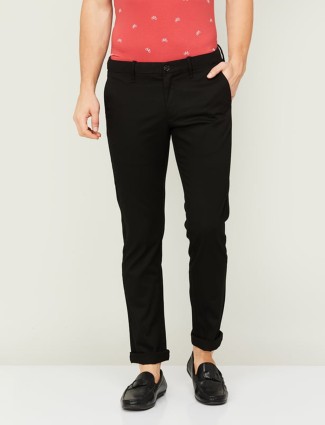 Indian Terrain black cotton trouser in solid