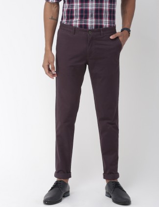 Indian Terrain maroon color solid trouser