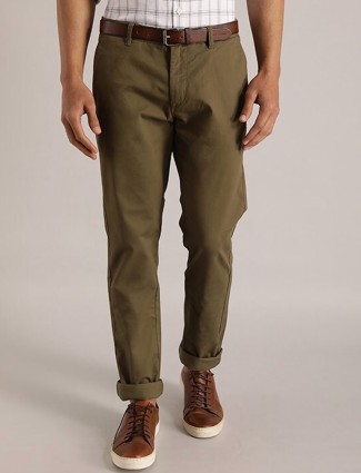 Indian Terrain solid olive cotton trouser