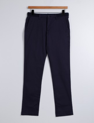 Indian Terrain solid pattern cotton navy trouser