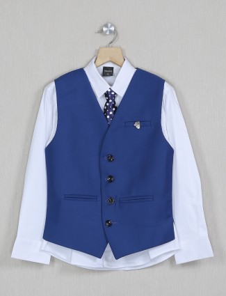Ink blue terry rayon party wear waistcoat for boys