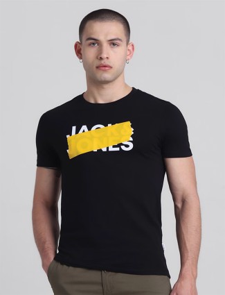 JACK&JONES black printed cotton t-shirt