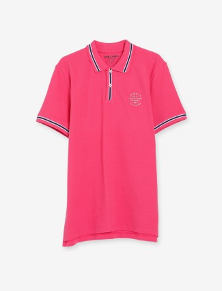 JACK&JONES bright pink cotton plain t shirt