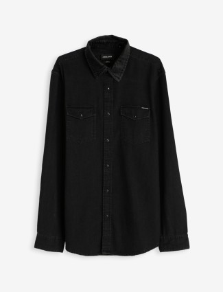 JACK&JONES cotton full sleeves black shirt