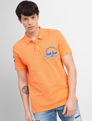 JACK&JONES orange cotton half sleeves t shirt