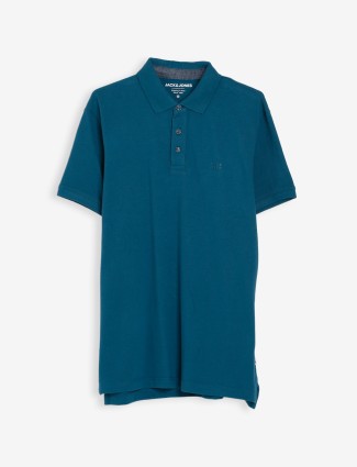 JACK&JONES plain cotton prussian blue t shirt