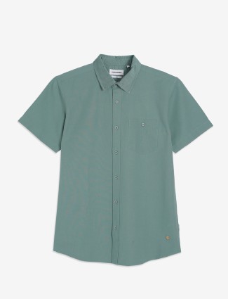 JACK&JONES sage green plain slim fit shirt