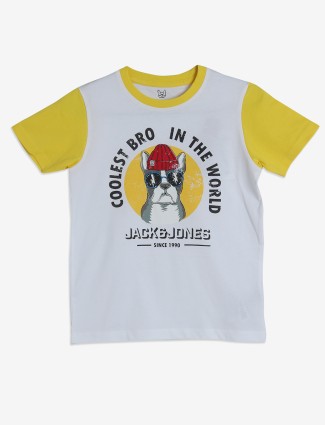 JACK&JONES white and yellow printed t-shirt