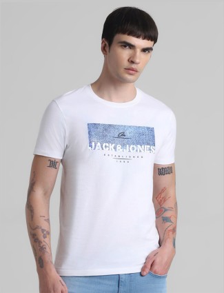 JACK&JONES white printed casual t-shirt