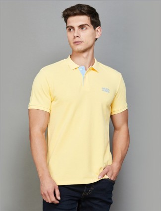 JACK&JONES yellow plain cotton t-shirt