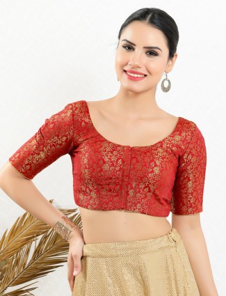 Jacquard red ready made blouse