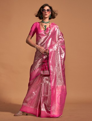 Kanjivaram silk pink saree for wedding