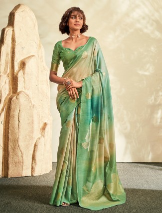 Khadi silk light green shaded saree