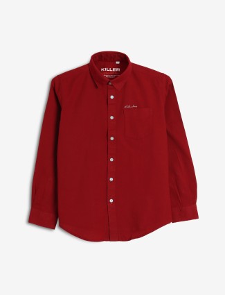 KILLER red plain cotton shirt