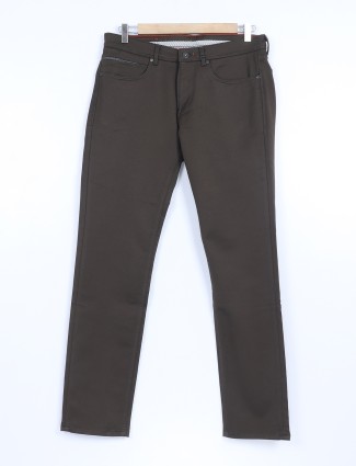 Killer slim fit brown solid cotton trouser