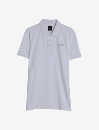 Spykar white plain half sleeves t-shirt