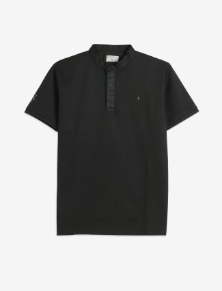 KNITS N THREADS cotton black plain t-shirt