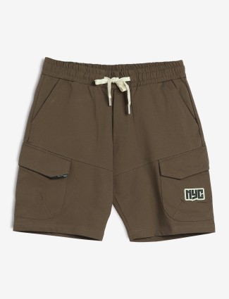 KOZZAK brown solid slim fit shorts