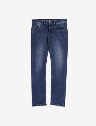 Kozzak slim fit washed dark blue jeans