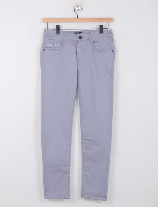 Kozzak solid grey casual denim jeans