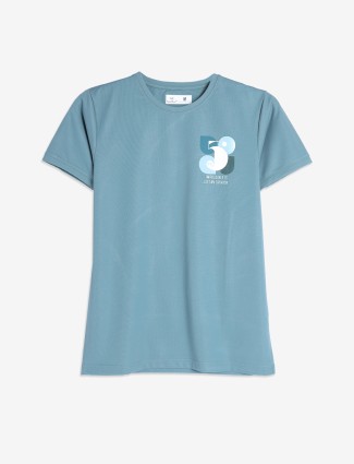 KUCH KUCH sky blue printed cotton t-shirt