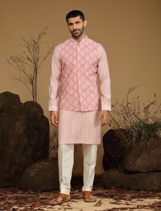 Latest baby pink silk waistcoat set