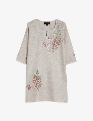 Latest beige cotton embroidery tunic top