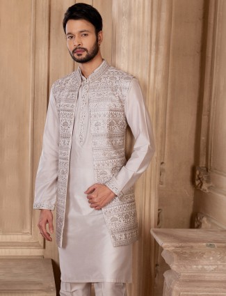 Latest beige silk wedding waistcoat set
