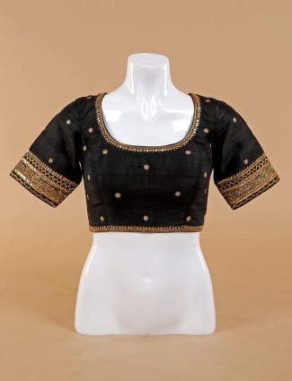 Latest black raw silk blouse