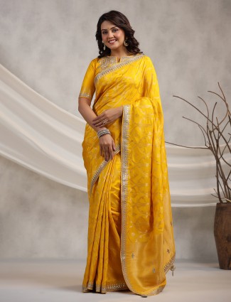 Latest bright yellow silk saree