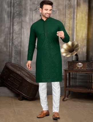 Latest cotton dark green kurta suit