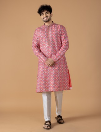 Latest cotton printed kurta suit in pink