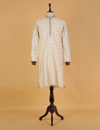Latest cotton printed off-white kurta suit