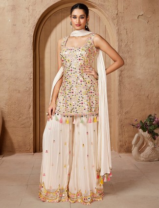 Latest georgette off white sharara suit