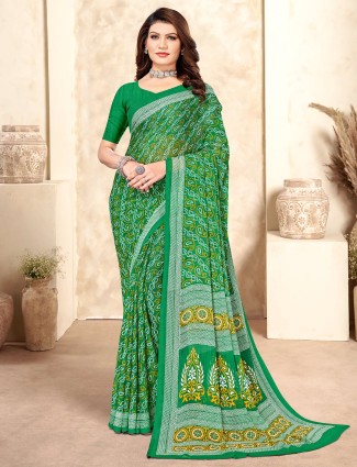 Latest green printed chiffon saree