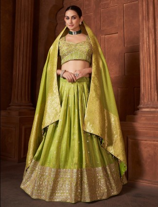 Latest green silk wedding lehenga choli