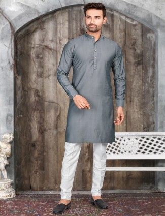 Latest grey plain silk kurta suit