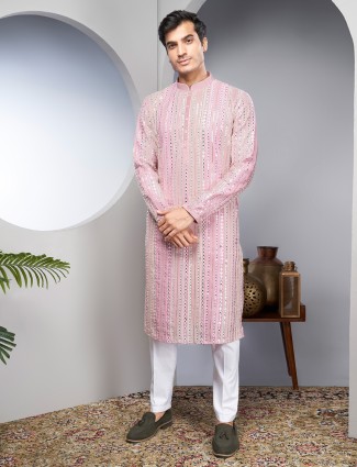 Latest light pink georgette kurta suit