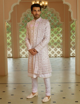 Latest light pink groom sherwani in silk