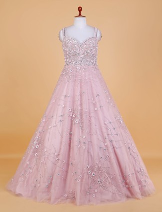 Latest light pink net gown